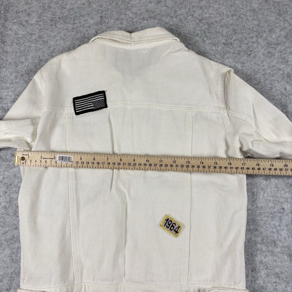 XACT Womens Small White Button Up Denim Jean Jacket w/ Allover Patches - FLAWED - Picture 16 of 16